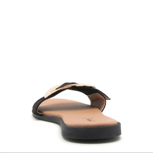 Faux Suede Gold Buckle Sandals - Picture 7 of 10